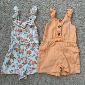 Little Lass Floral and Peach Romper set of 2